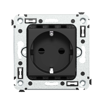 Avanti Розетка в стену, 2P+E, с з/ш, Черный       матовый