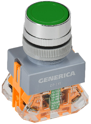 Кнопка D7-11T d=22мм 1з+1р с фикс. зеленая GENERICA