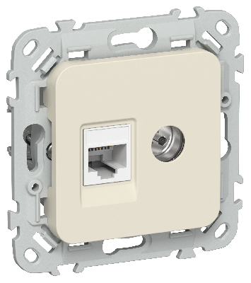 FLITE Розетка 2-местная RJ45/TV категория 5Е UTP РКТВ5е-2-0-ФлСл сливочный IEK