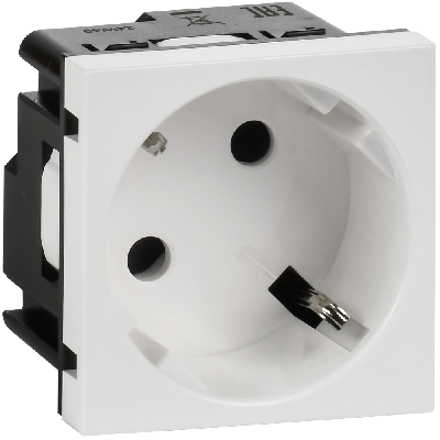 Розетка с заземлением  -  винтовые зажимы - со шторками 16А 250В - 45°- 2 модуля - белый