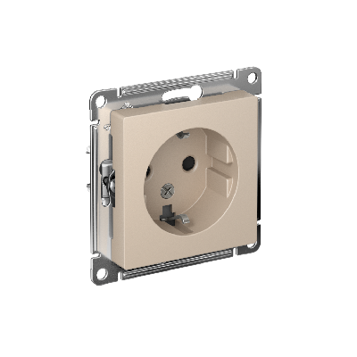 ATLASDESIGN РОЗЕТКА с заземлением со шторками, 16А, механизм, ПЕСОЧНЫЙ
