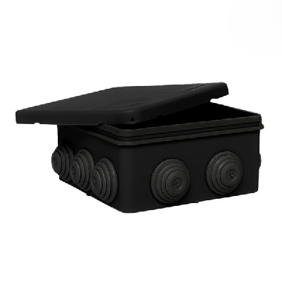 Коробка распаячная КМР-030-014 с крышкой (100х100х50), 8 мембранных вводов чёрная IP54