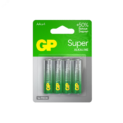 Батарейка алкалиновая GP Super Alkaline G-Tech 15А АA - 4 шт. на блистере