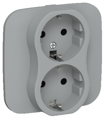 FLITE Розетка 2-местная с заземлением без защитных шторок безвинтовое крепление 16А в сборе РС12-1-А-ФлС серый IEK