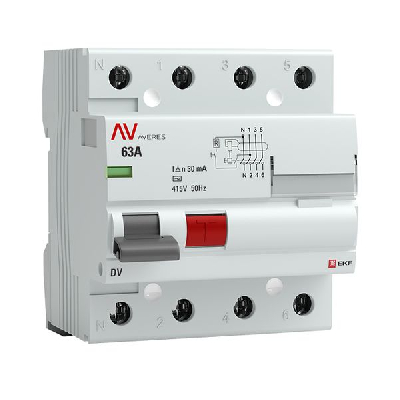 Устройство защитного отключения DV 4P 63А/ 30мА (AC) AVERES