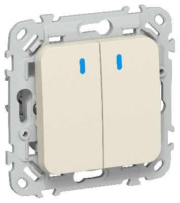 FLITE Выключатель 2-клавишный проходной с индикацией 10А ВС62-1-1-ФлСл сливочный IEK