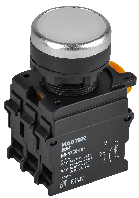 Кнопка с подсветкой d=22мм 1NO+1NC белая MASTER IEK