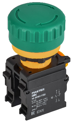 Кнопка Грибок поворот. с фикс. 1NO+1NC зелёная MASTER IEK
