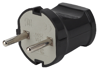 Вилка б/з прямая 10A черная Vx1-B (24/480/5760)