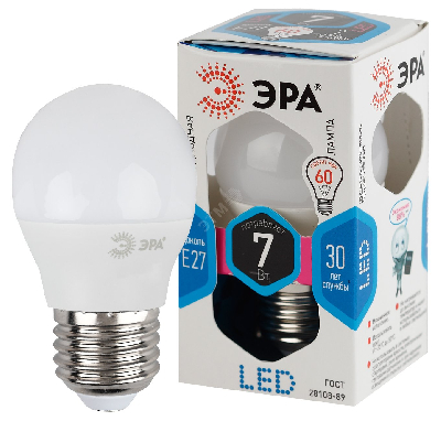 Лампа светодиодная Эра LED P45-7W-840-E27 (диод, шар, 7Вт, нейтр, E27)