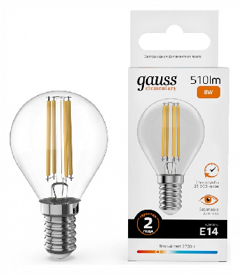 Лампа светодиодная Gauss Filament Elementary E14 8Вт 2700K 52118