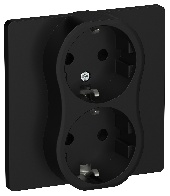 FLITE Розетка 2-местная с заземлением без защитных шторок безвинтовое крепление 16А в сборе РС12-1-К-ФлЧ черный IEK