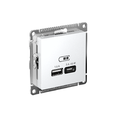 ATLASDESIGN USB РОЗЕТКА A + тип-C 45W высокоскор.заряд. QC, PD, механизм, БЕЛЫЙ