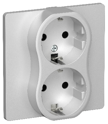 FLITE Розетка 2-местная с заземлением без защитных шторок безвинтовое крепление 16А в сборе РС12-1-К-ФлА алюминий IEK
