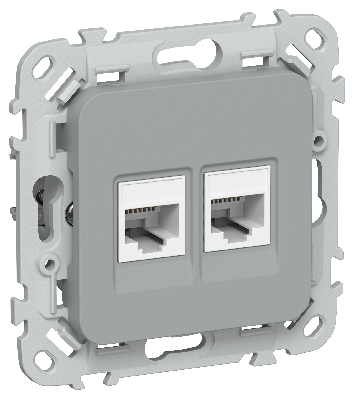 FLITE Розетка 2-местная компьютерная RJ45 категория 5Е UTP РК5е-2-0-ФлС серый IEK
