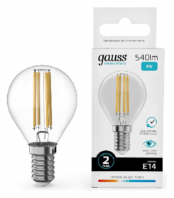 Лампа светодиодная Gauss Filament Elementary E14 8Вт 4100K 52128