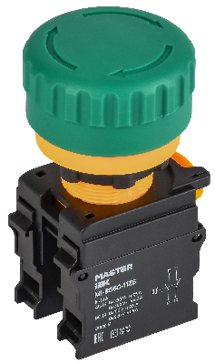 Кнопка Грибок поворот. с фикс. 1NO+1NC зелёная MASTER IEK