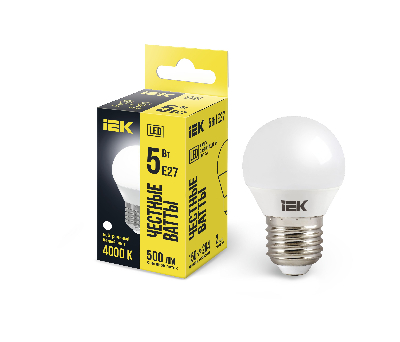 Лампа светодиодная LED 5вт E27 белый матовый шар ECO