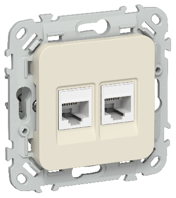 FLITE Розетка 2-местная компьютерная RJ45 категория 5Е UTP РК5е-2-0-ФлСл сливочный IEK