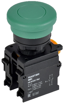 Кнопка Грибок с фиксац. d=22мм 1NO+1NC зелёная MASTER IEK