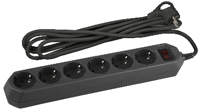 Сетевой фильтр (черный) с заземл, 3x0,75мм2, с выкл, 6гн, 5м USF-6es-5 м-B-BOX