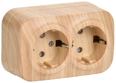 GLORY Розетка двухместная наружная с заземлением  с защитной шторкой сосна