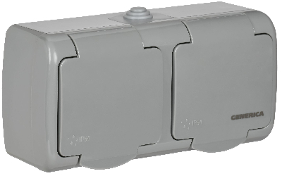 AQUATIC Розетка 2-местная с заземлением и крышкой для открытой установки 16А IP54 РСш22-2-А