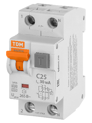 АВДТ 64 2Р(1Р+N) C25 30мА тип А защита 265В - Автоматический Выключатель Дифференциального тока  TDM