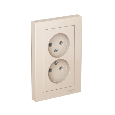 Розетка ATLASDESIGN двойная без заземления 16А в сборе бежевый