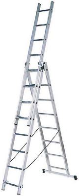 Лестница трехсекционная алюминиевая, 3x8 ступеней, H=233/371/509 см, вес 10.17 кг