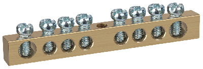 Шина NO-122-14 PEN земля-ноль 6х9мм 8/1 латунная с креплениями по центру