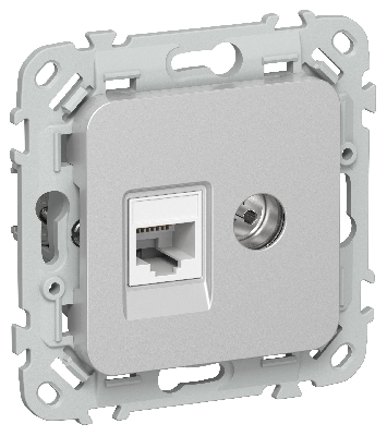 FLITE Розетка 2-местная RJ45/TV категория 5Е UTP РКТВ5е-2-0-ФлА алюминий IEK