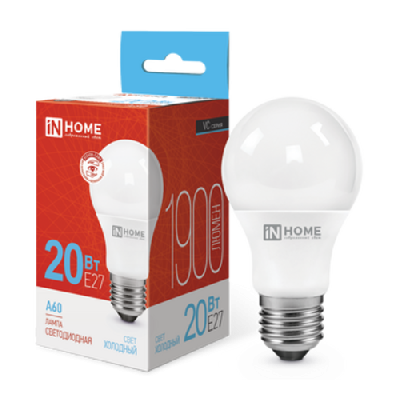 Лампа светодиодная LED-A60-VC 20Вт 230В Е27 6500К 1900Лм IN HOME
