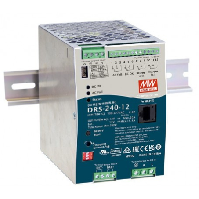 Блок питания AC-DC с функцией UPS c MODBus интерфейсом, 240Вт, вход 90-305В АС,127-431В DC, выход:12В, выход зарядного устройства: 0-15В,0-20 А, в корпусе