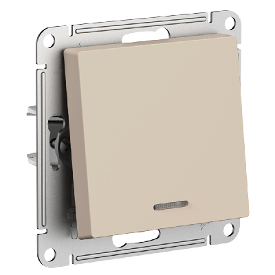 ATLASDESIGN переключатель одноклавишный с подсветкой, сх.6а, 10АХ, механизам, ПЕСОЧНЫЙ