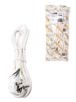 Шнур сетевой с вилкой ПВС 3x075мм 15м с/з белый TDM