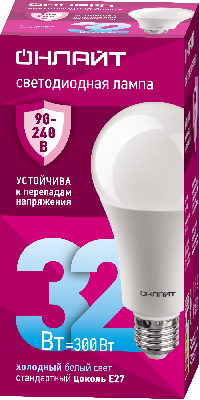 Лампа светодиодная 32вт OLL-A70-32-230-6.5K-E27 ОНЛАЙТ