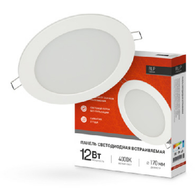 Панель светодиодная встраиваемая круглая RLP 12Вт 230В 4000К 840Лм 170мм белая IP40 IN HOME