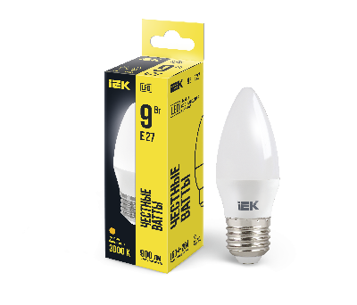 Лампа светодиодная LED 9вт Е27 тепло-белый матовая свеча ECO