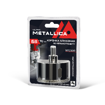 Коронка алмазная 68х70 мм, #46, с сверлом, по керамограниту, плитке, в блистере.