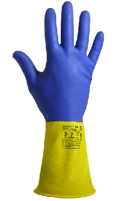Перчатки химостойкие латекс/неопрен с внутренним хлопковым напылением, толщина 0,70 мм,  синие- желтые ArmProtect NL700,  р.L (9)