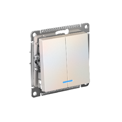 Выключатель двухклавишный ATLASDESIGN с подсветкой схема 5а 10АХ механизм жемчуг