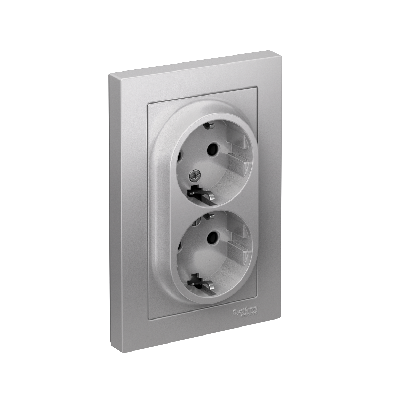 Розетка ATLASDESIGN двойная с заземлением 16А в сборе алюминий