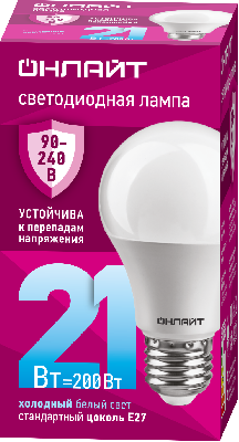 Лампа светодиодная 21вт OLL-A60-21-230-6.5K-E27 ОНЛАЙТ