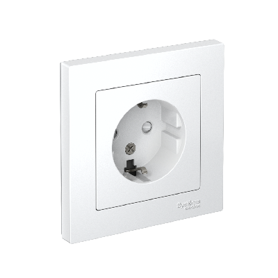 Розетка ATLASDESIGN с заземлением со шторками 16А в сборе белый