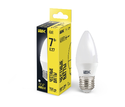Лампа светодиодная LED 7вт Е27 белый матовая свеча ECO
