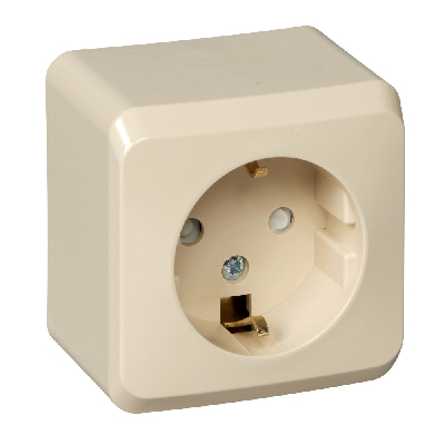 ЭТЮД Розетка наружная с заземлением со шторками бежевая