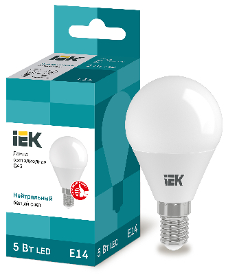 Лампа светодиодная LED 5вт E14 белый матовый шар ECO