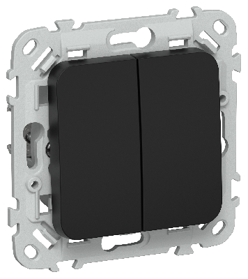 FLITE Выключатель 2-клавишный проходной 10А ВС62-1-0-ФлЧ черный IEK