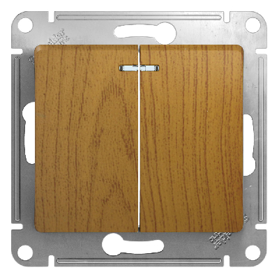 GLOSSA Выключатель двухклавишный с подсветкой сх.5а дуб в рамку